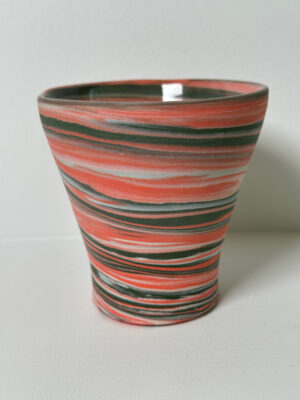 Marbled Green, Mango and White Porcelain Vessel
