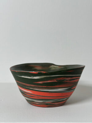 Marbled Green, White and Mango Porcelain Bowl