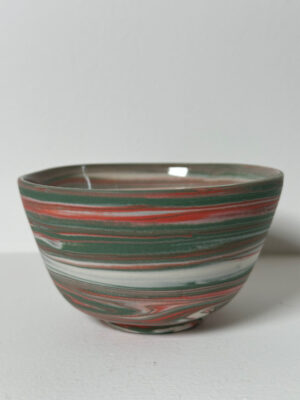 Marbled Green, White and Mango Porcelain Bowl