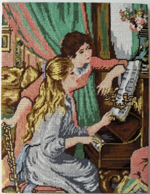 Unframed Young Girls at the Piano (based on Renoir’s painting) Needlepoint by Margot made in France