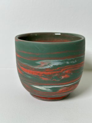 Marbled Green, Mango and White Porcelain Cup/Vessel
