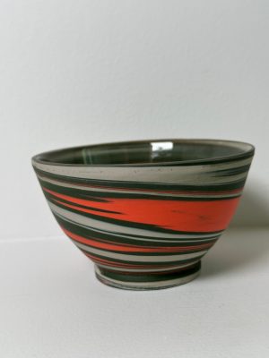 Marbled Green, Mango, White and Black Porcelain Bowl