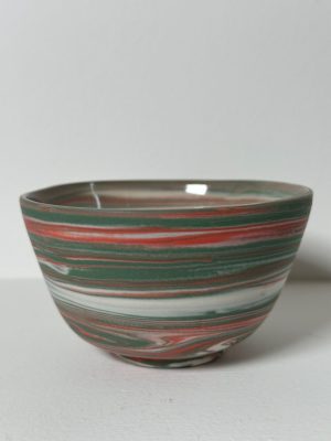 Marbled Green, White and Mango Porcelain Bowl