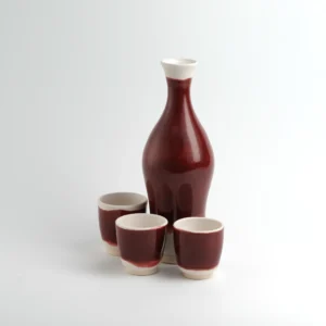 Curvaceous Stoneware Bottle with 3 Tumblers/Cups
