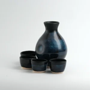 Stoneware Sake Bottle with 4 Cups/Shot Glasses