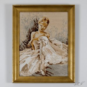 Framed Cross-Stitched Danseuse (Dancer) Needlepoint