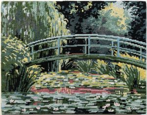 Hand Cross-Stitched Japanese Footbridge Needlepoint based on  Claude Monet’s painting
