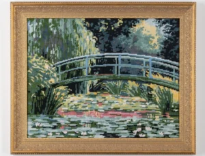 Framed Japanese Footbridge Needlepoint based on Claude Monet’s painting