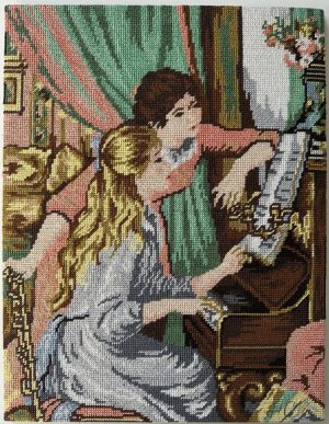 Unframed Young Girls at the Piano (based on Renoir’s painting) Needlepoint by Margot made in France