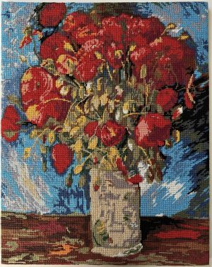 Hand Cross-Stitched Les Coquelicots d’après (Poppies ) Needlepoint based on  Vincent van Gogh’s painting