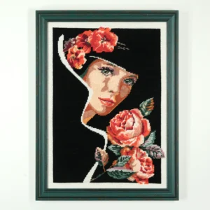 Framed "The Smell of Roses" Needlepoint.