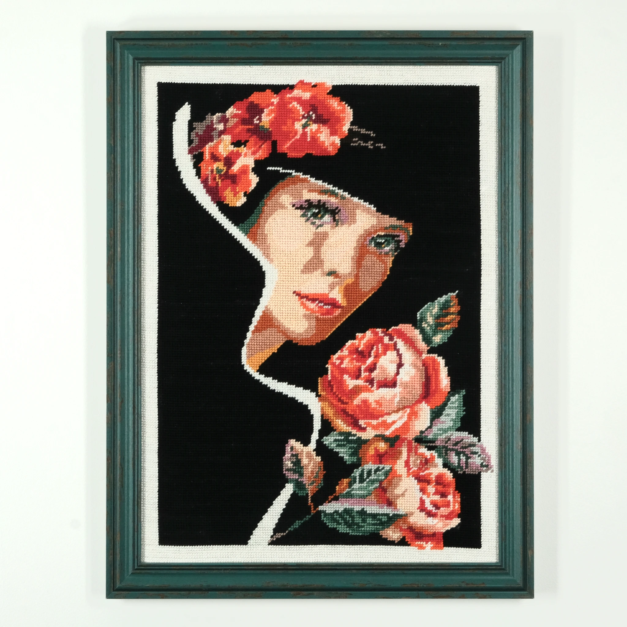 Framed "The Smell of Roses" Needlepoint.