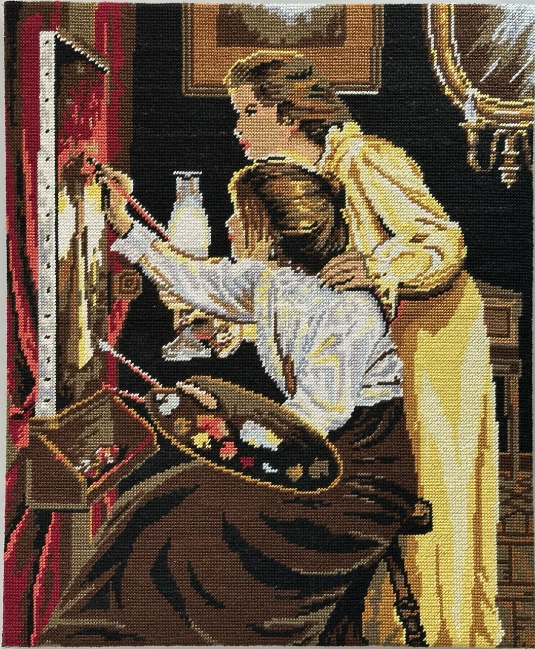 Unframed Finished "The Female Painter" Needlepoint.